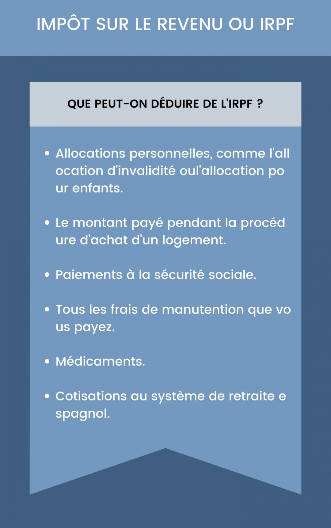 Impôt sur le Revenu en Espagne (IRPF) : Parties et charges déductibles